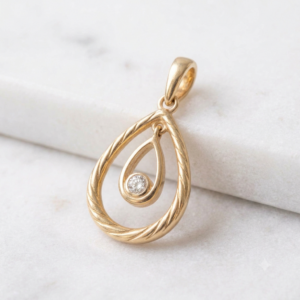 14 Carat Yellow Gold Diamond Teardrop Pendant