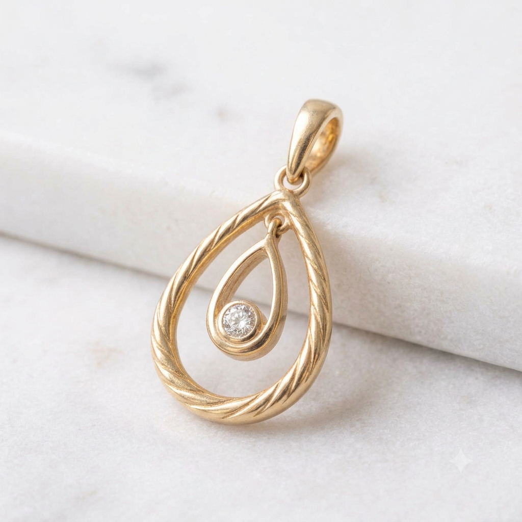 14 Carat Yellow Gold Diamond Teardrop Pendant