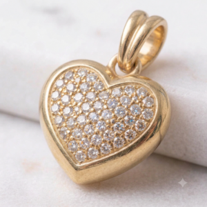 14 Carat Yellow Gold Pave Diamond Heart Pendant