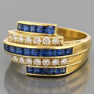 18ct Gold Sapphire Diamond Bypass Ring (Circa 1990)