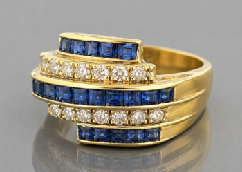 18ct Gold Sapphire Diamond Bypass Ring (Circa 1990)