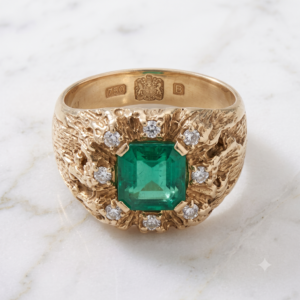 1970s Brutalist Emerald & Diamond Men's Ring