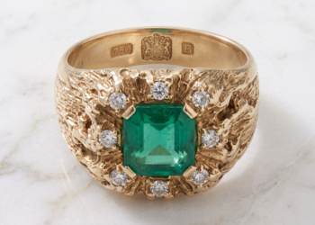 1970s Brutalist Emerald & Diamond Men’s Ring