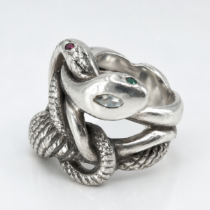 Silver Intertwined Gemstone Snake Ring
